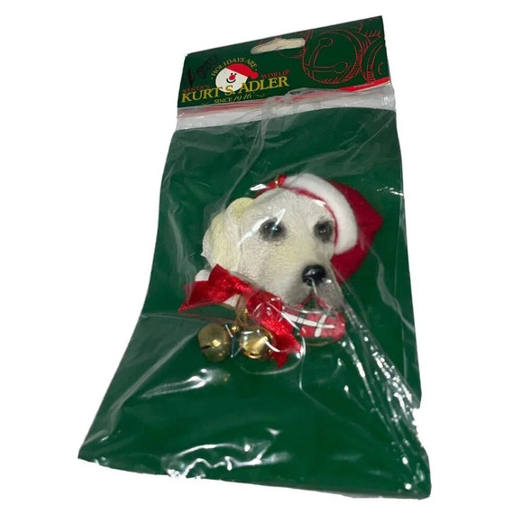 Kurt Adler Yellow Lab Slipper Dog Santa Hat Bells Christmas Holiday Ornament NEW - Picture 1 of 2